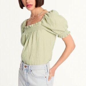 J. Crew Sage Green Puff Sleeve Gauze Blouse